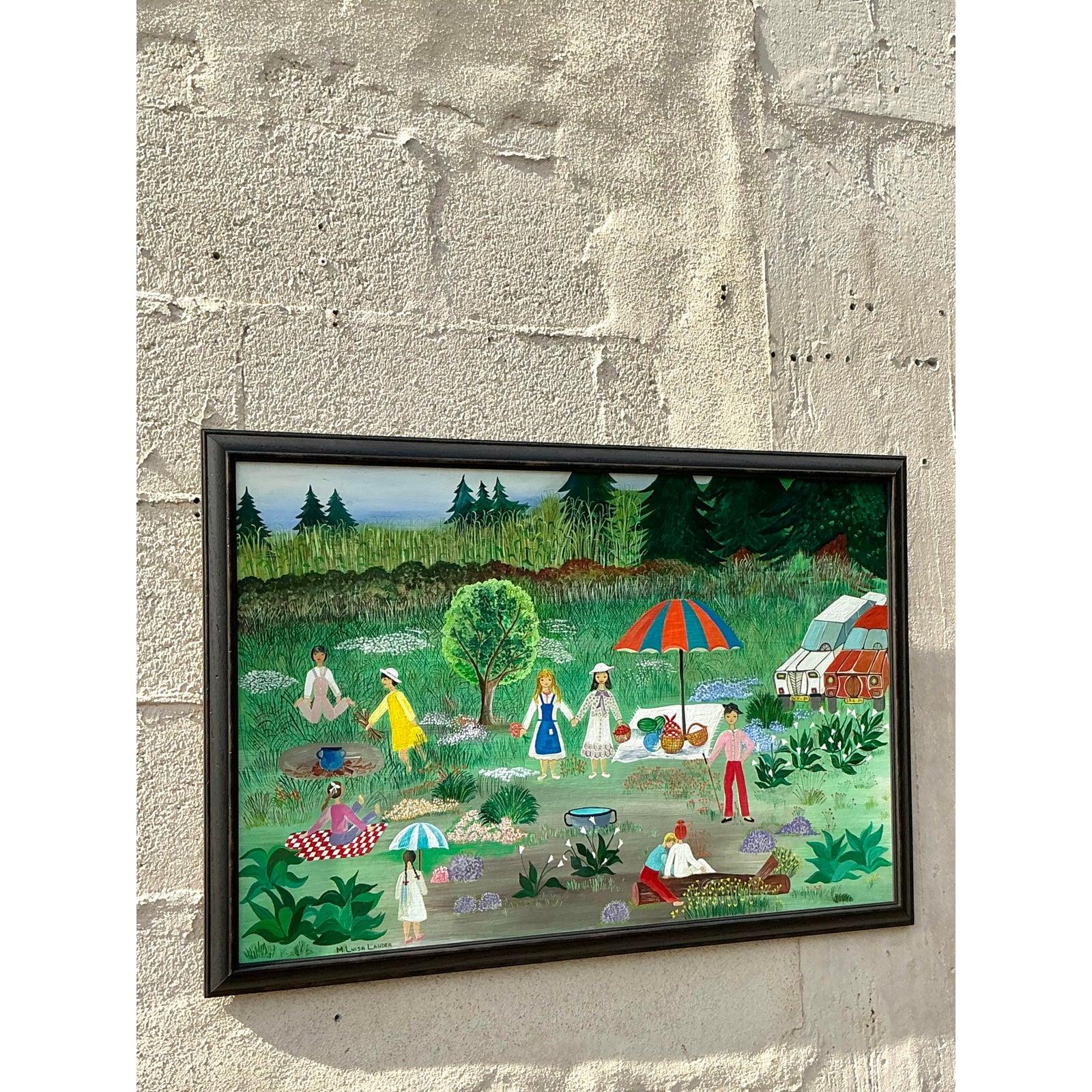 Vintage Boho Primitive Figurative Ölgemälde (amerikanisch) im Angebot
