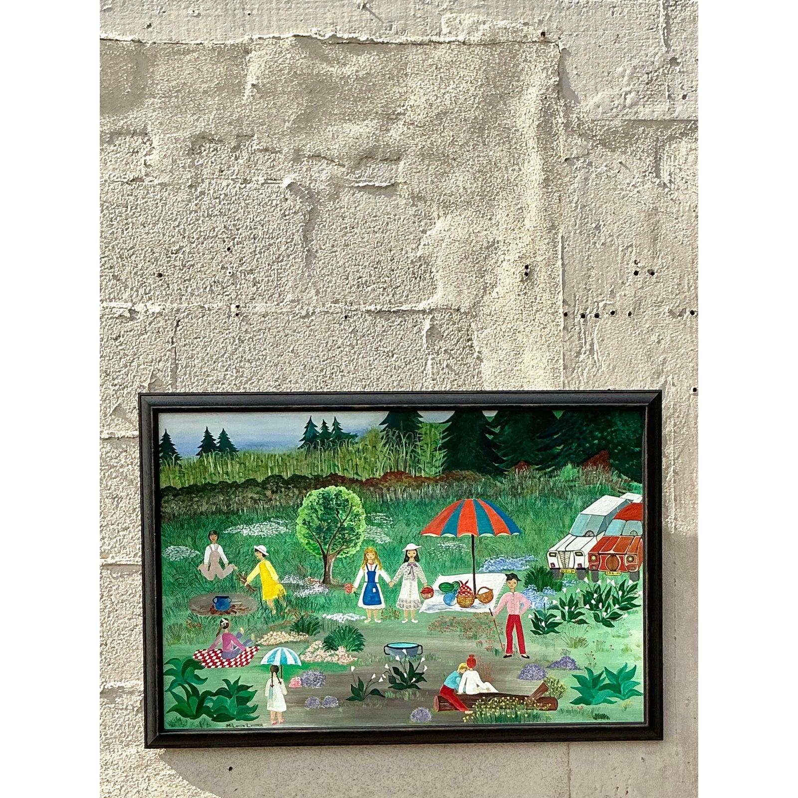 Vintage Boho Primitive Figurative Ölgemälde im Zustand „Gut“ im Angebot in west palm beach, FL