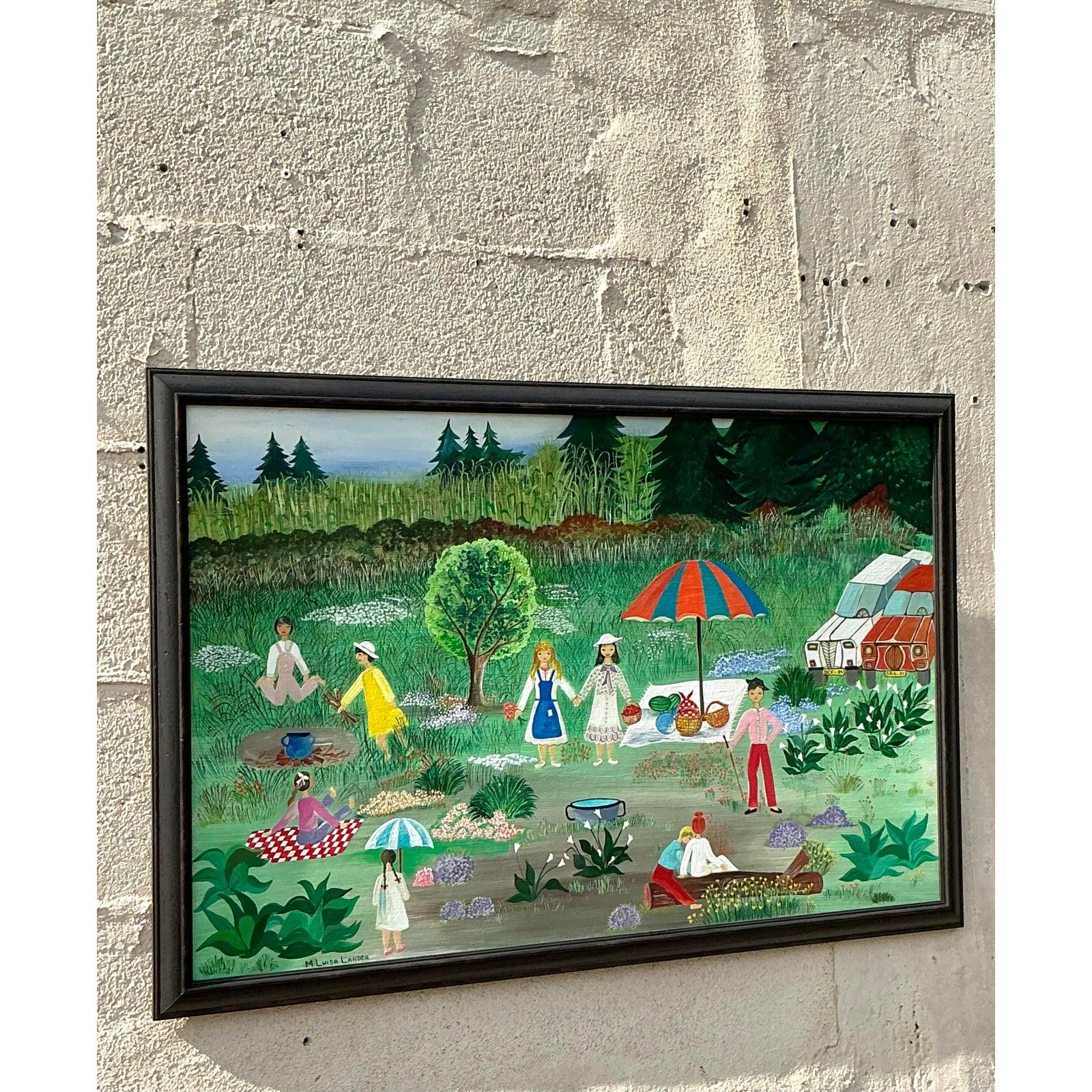 Vintage Boho Primitive Figurative Ölgemälde (20. Jahrhundert) im Angebot