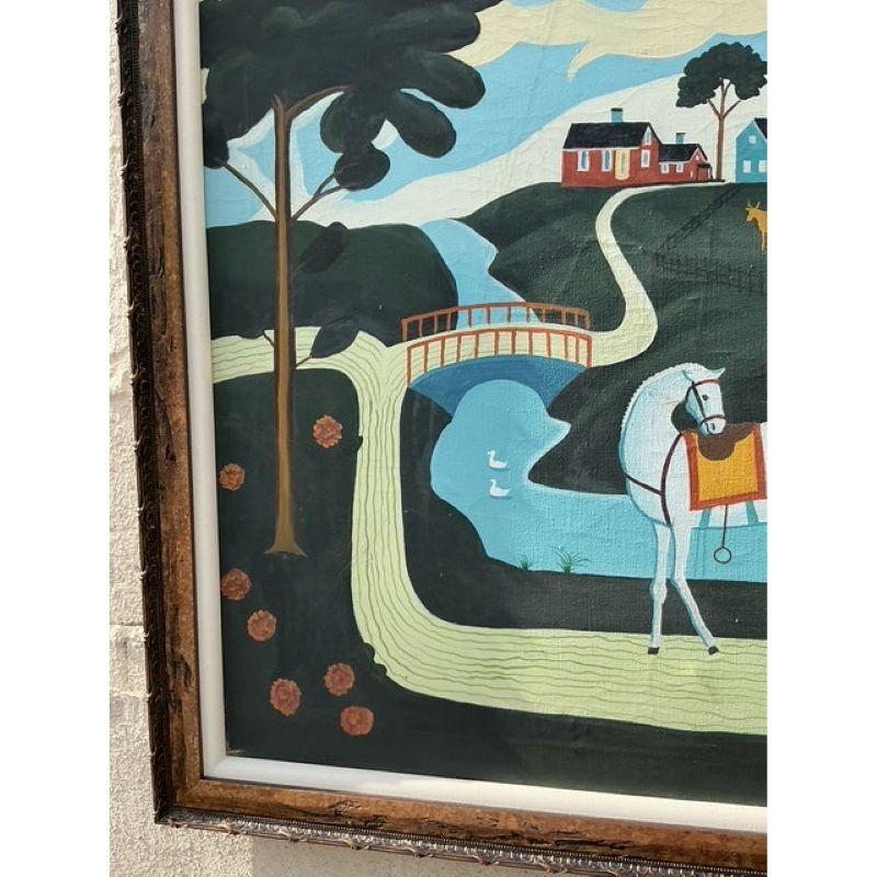 Vintage Boho Primitive Figurative Ölgemälde (Leinwand) im Angebot
