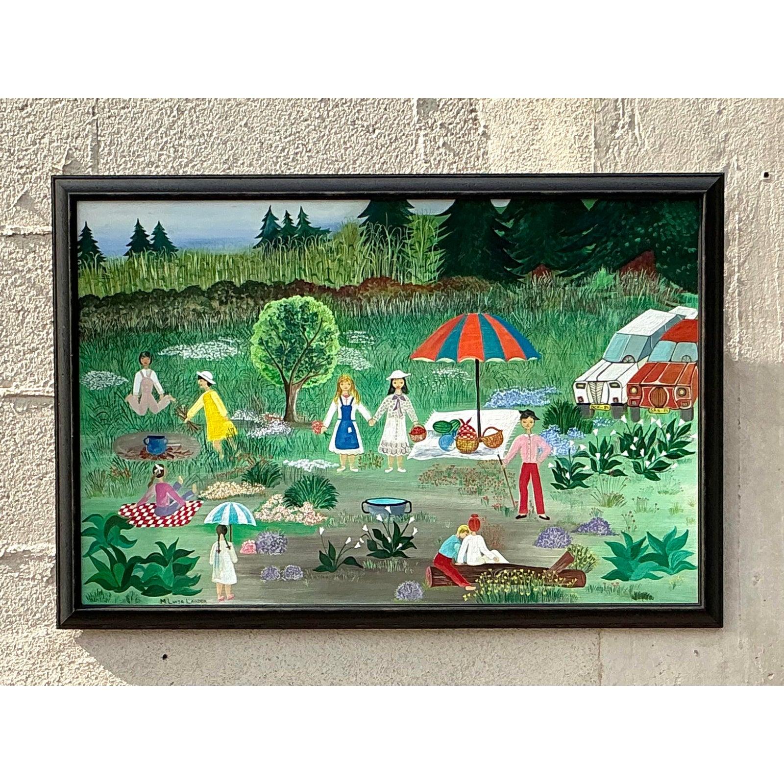 Vintage Boho Primitive Figurative Ölgemälde im Angebot 1