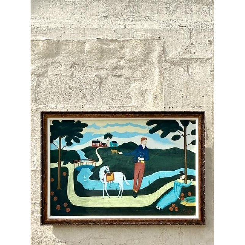 Vintage Boho Primitive Figurative Ölgemälde im Angebot 3