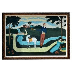 Vintage Boho Primitive Figurative Oil Painting