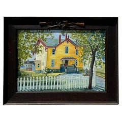 Vintage Boho Primitive Landscape Huile sur Panneau