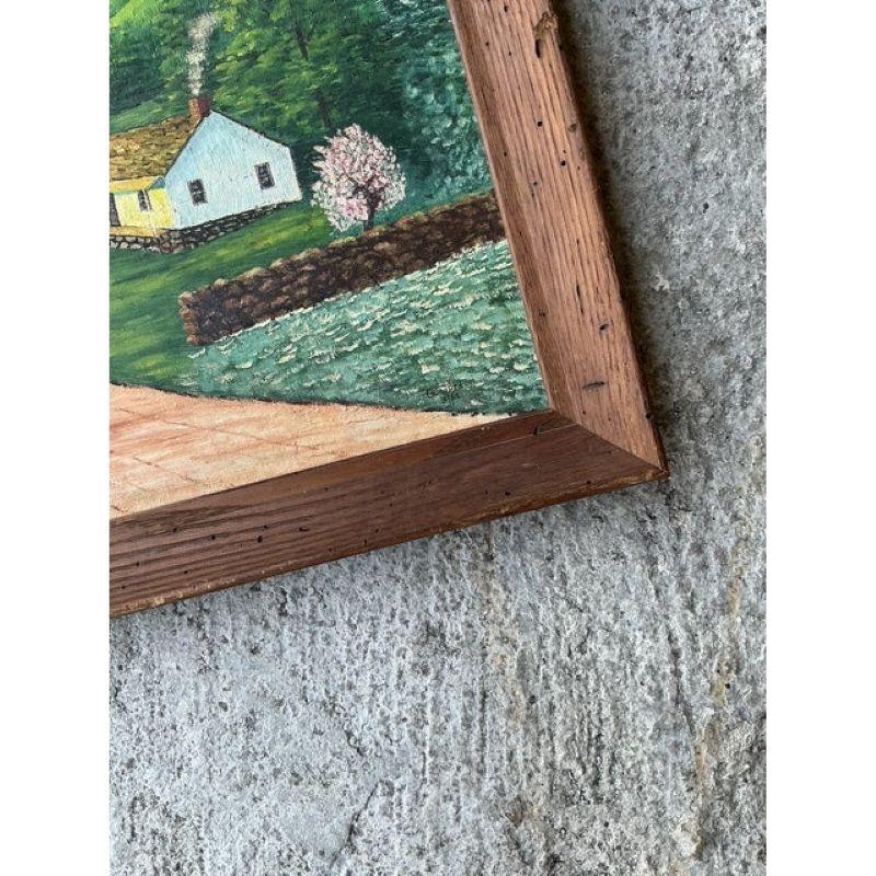 Primitive Vintage Boho-Landschaft, Ölgemälde auf Karton, Vintage im Zustand „Gut“ im Angebot in west palm beach, FL