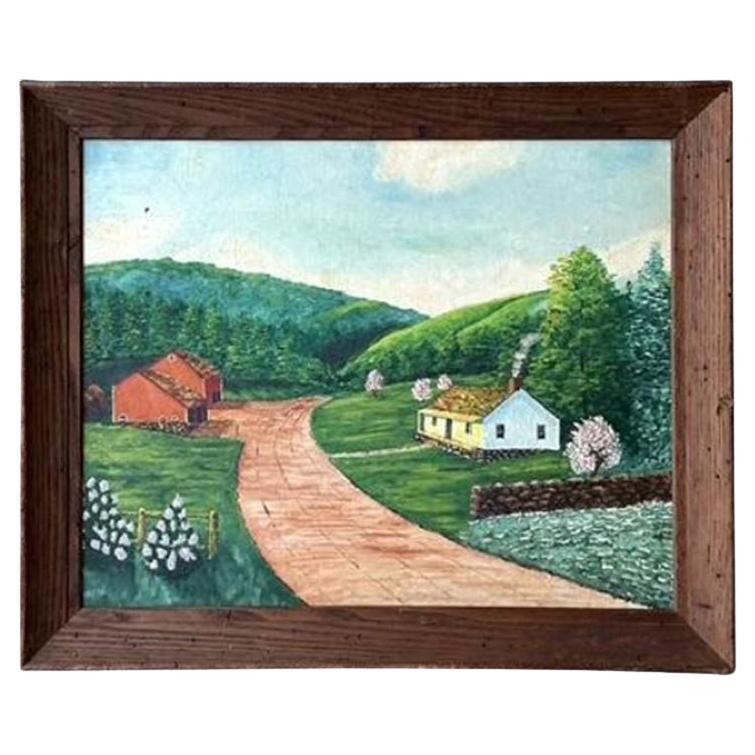 Vintage Boho Primitive Landscape Oil Painting on Board