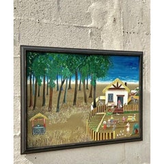Peinture de paysage primitif boho vintage