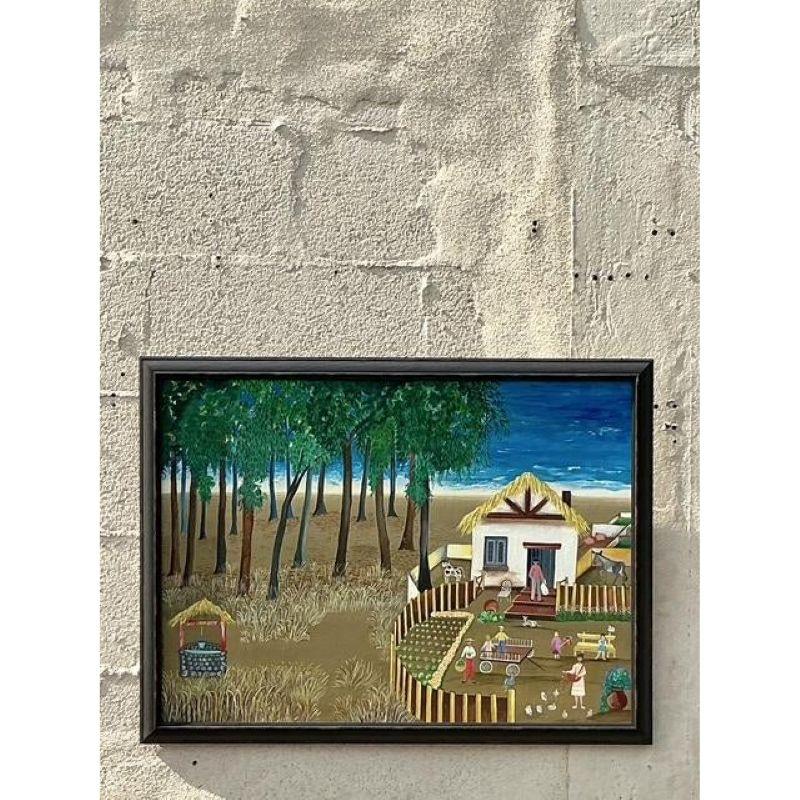 Primitives Landschaftsgemälde im Vintage-Stil von Boho (amerikanisch) im Angebot