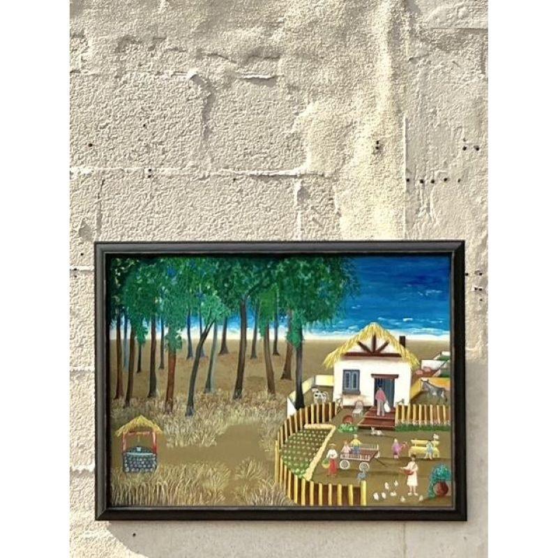 Primitives Landschaftsgemälde im Vintage-Stil von Boho im Angebot 1