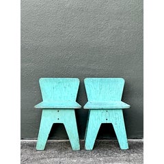 Pareja de sillas bajas boho primitivas vintage