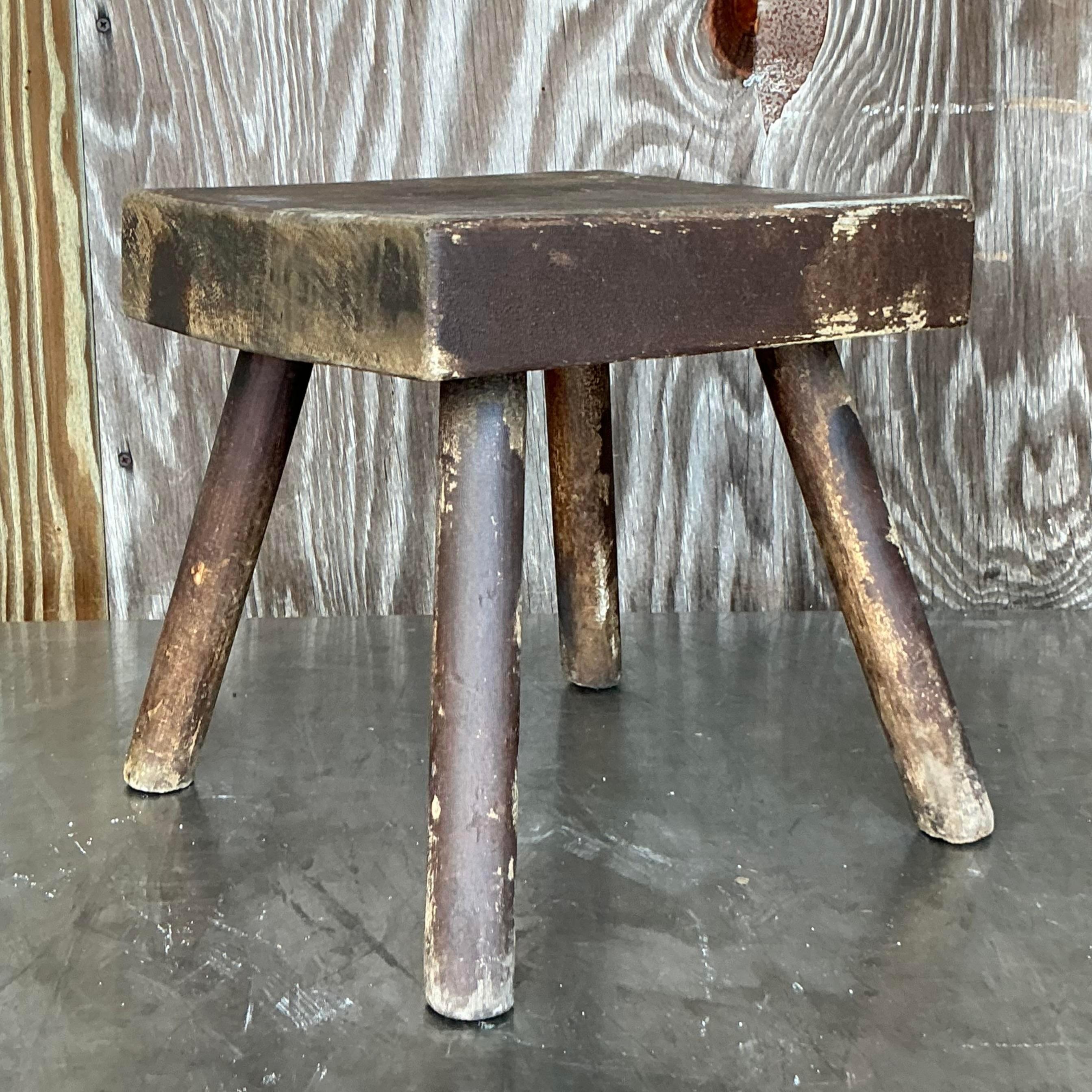19th Century Vintage Boho Primitive Milking Stool For Sale