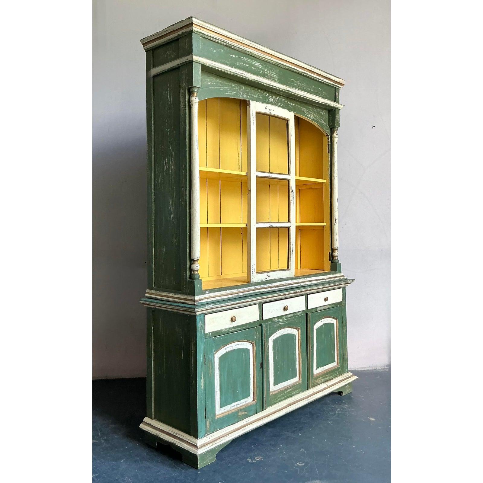 Vintage Boho Primitiv Gemalt Hutch (amerikanisch) im Angebot