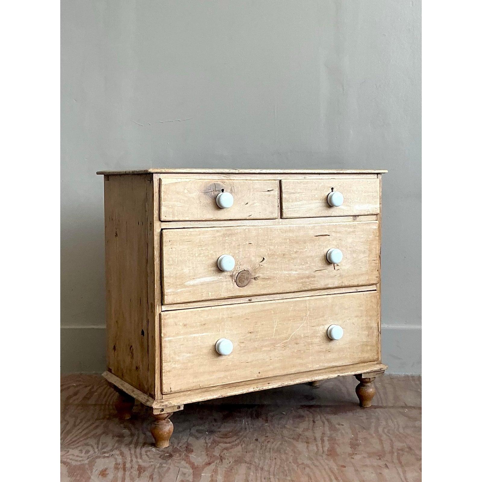 American Vintage Boho Primitive Pine Chest of Drawers For Sale