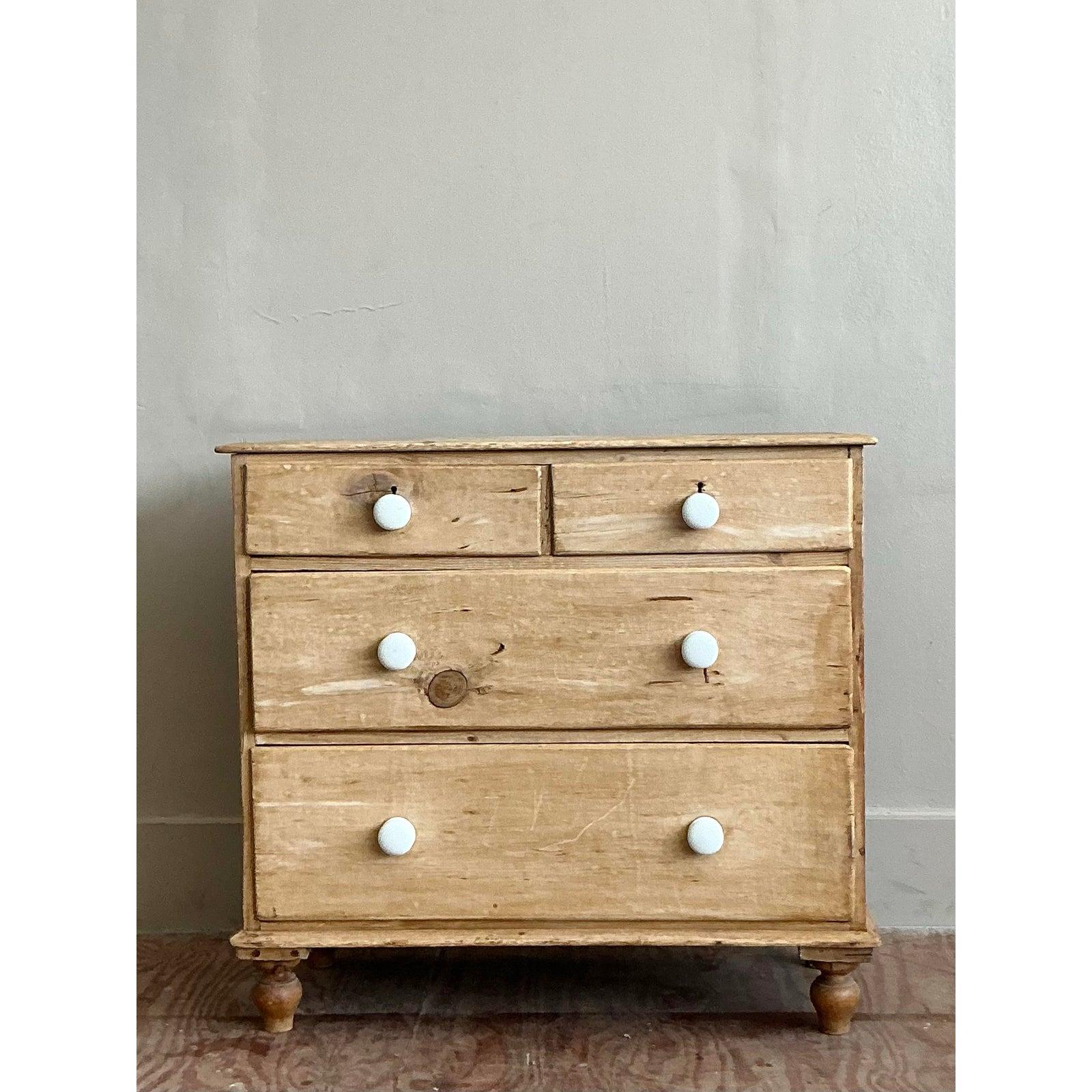 Vintage Boho Primitive Pine Chest of Drawers In Good Condition For Sale In West Palm Beach, FL