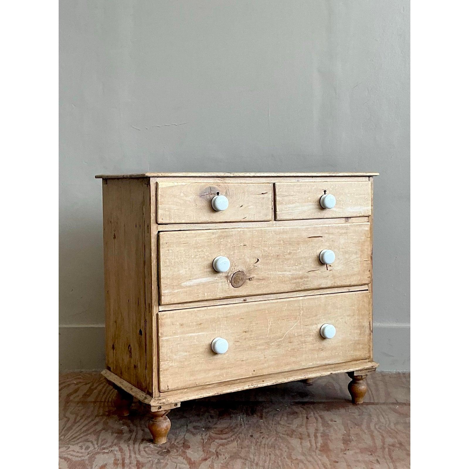 20th Century Vintage Boho Primitive Pine Chest of Drawers For Sale