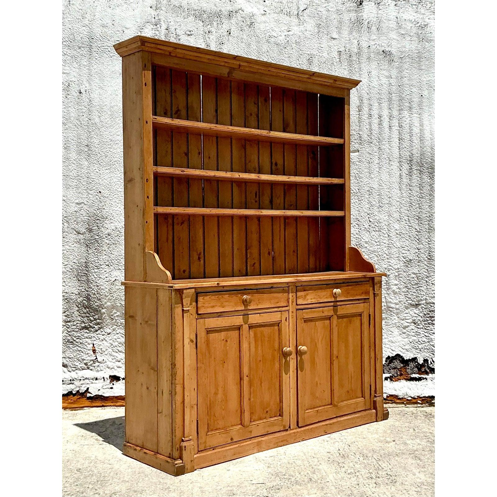 American Vintage Boho Primitive Pine Hutch For Sale