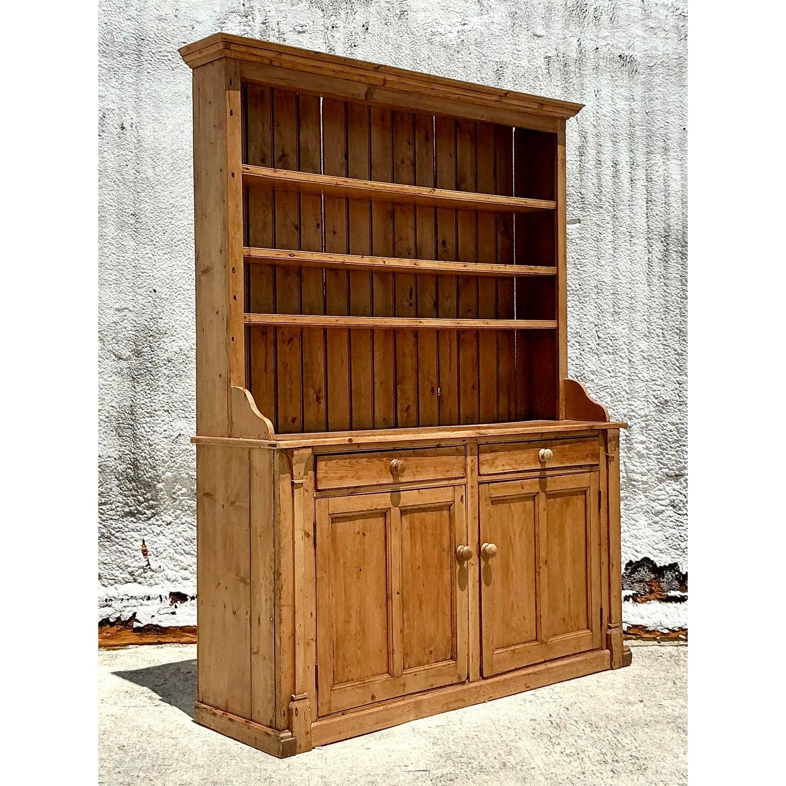 Vintage Boho Primitive Pine Hutch In Good Condition For Sale In West Palm Beach, FL