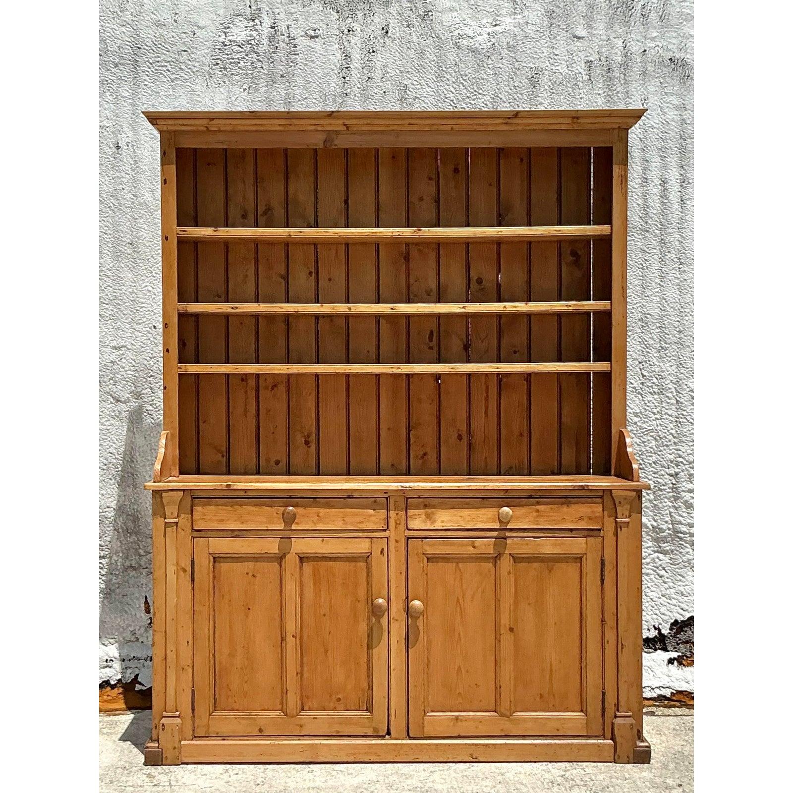 20th Century Vintage Boho Primitive Pine Hutch For Sale