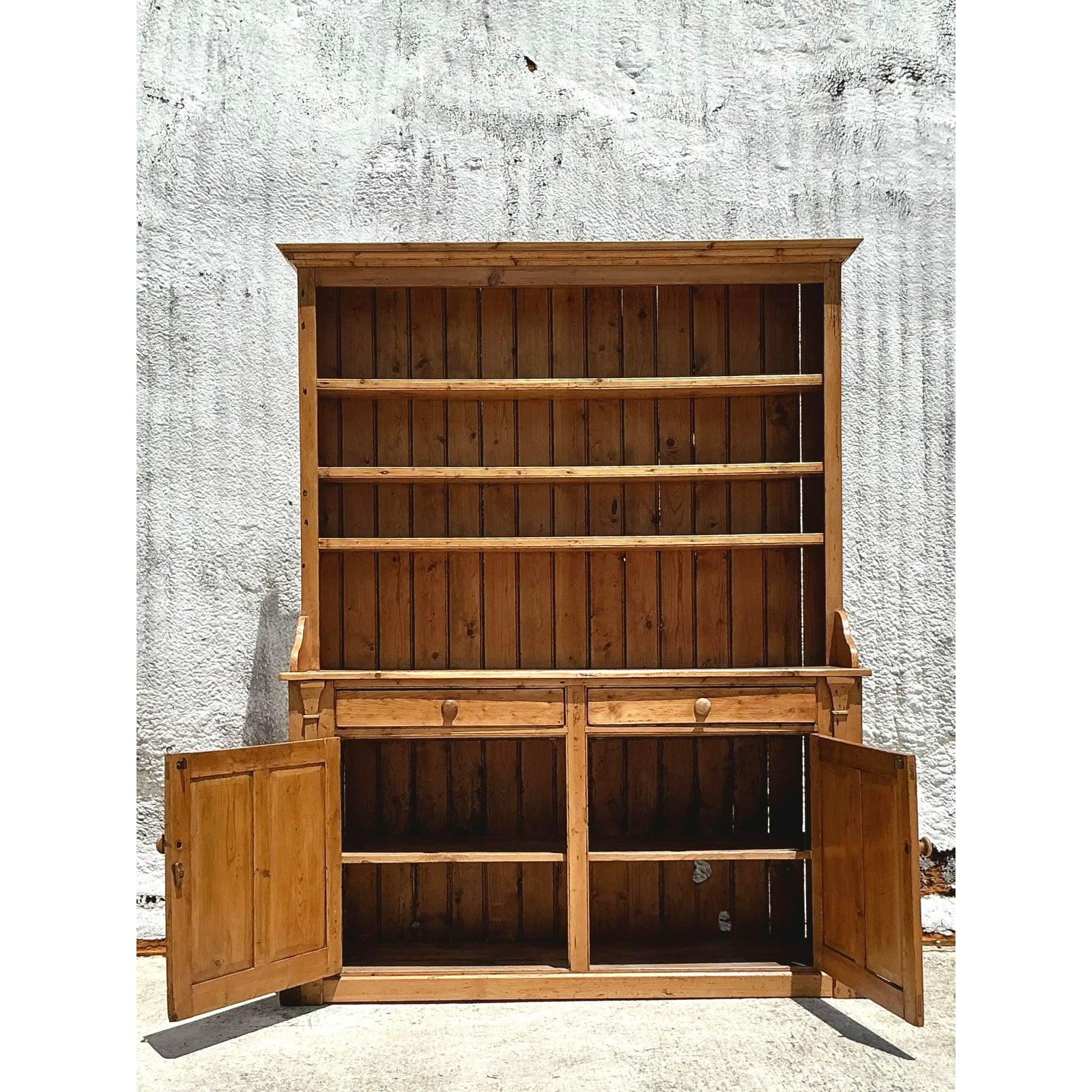 Vintage Boho Primitive Pine Hutch For Sale 1