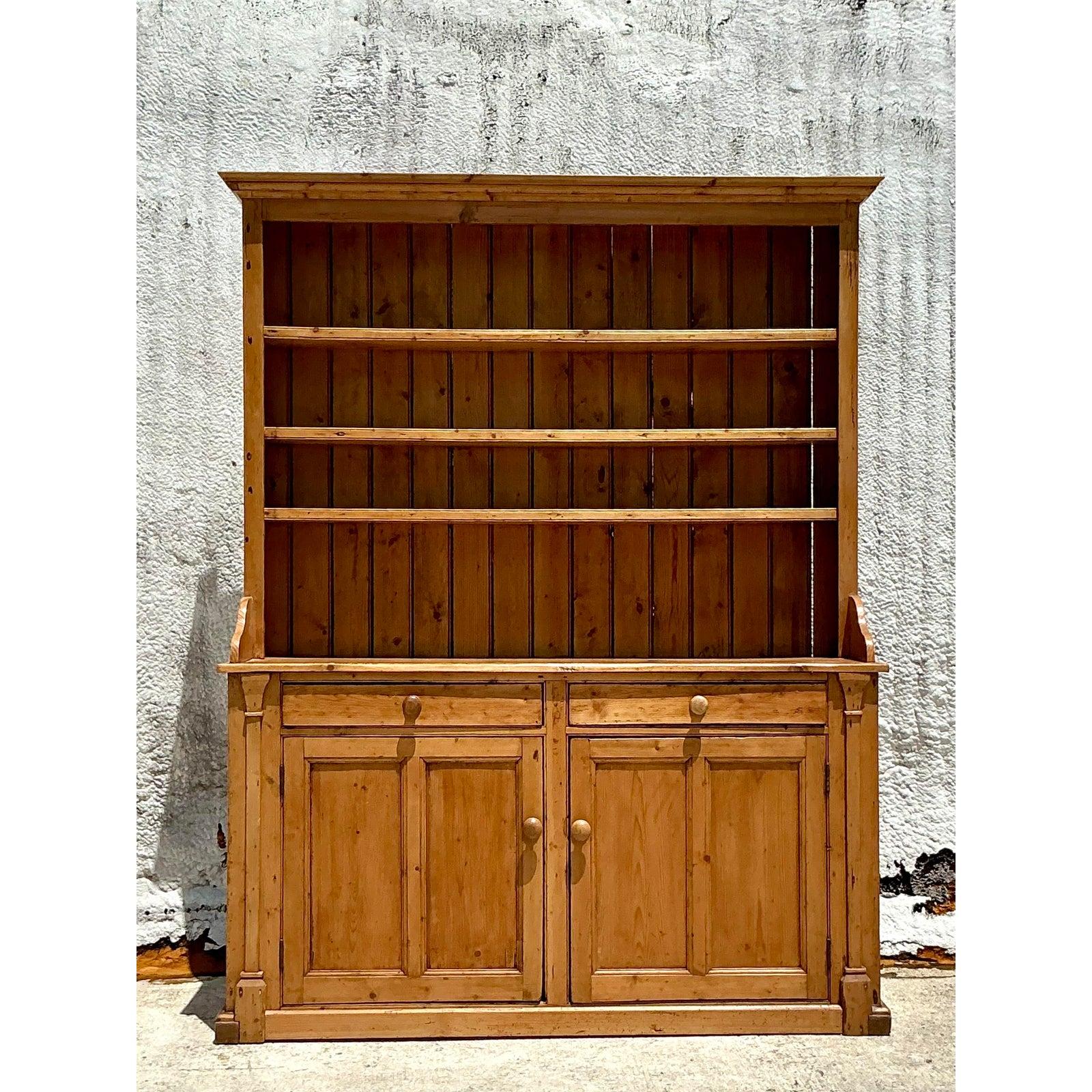Vintage Boho Primitive Pine Hutch For Sale 2