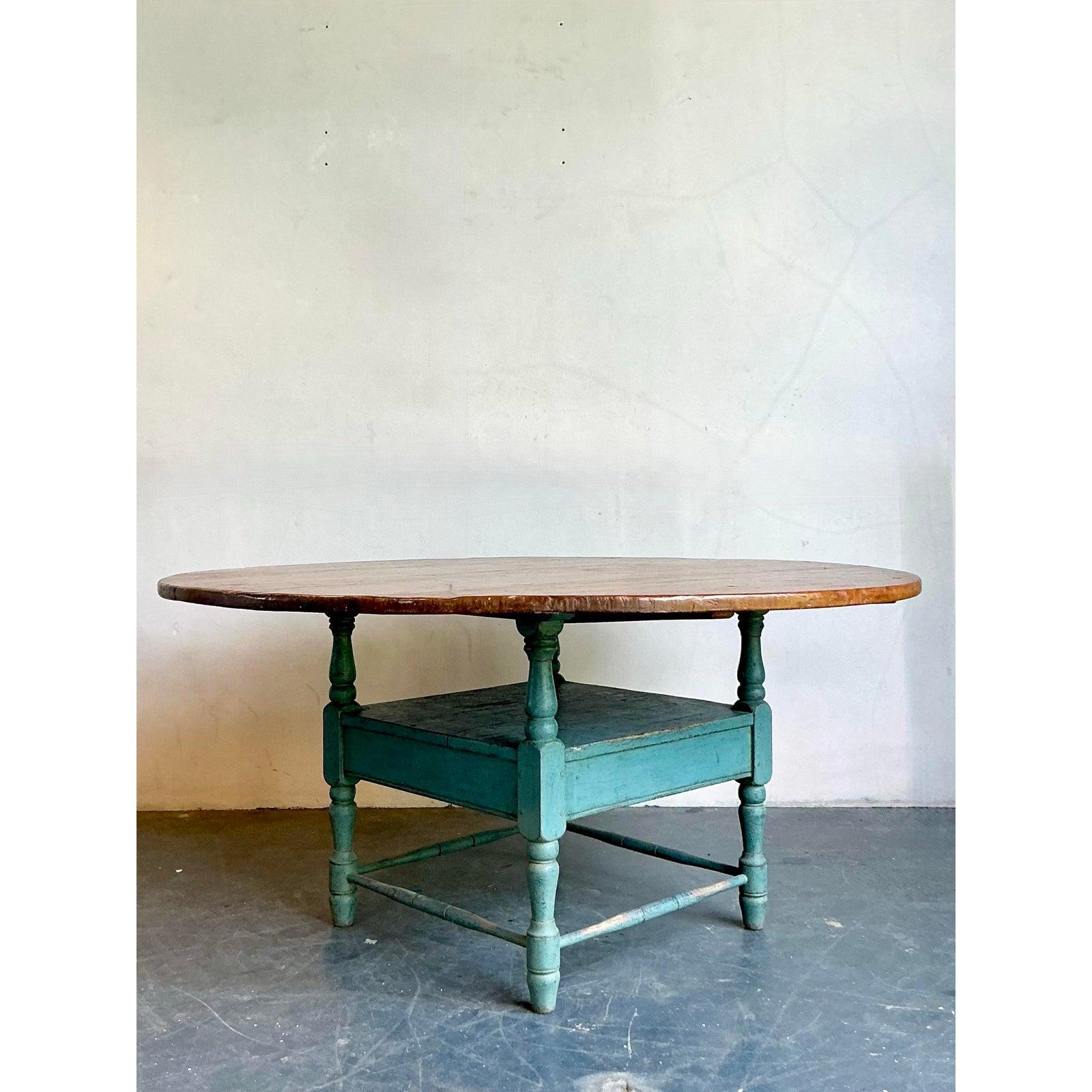 Vintage Boho Primitive Plank Farm Dining Table In Good Condition For Sale In West Palm Beach, FL