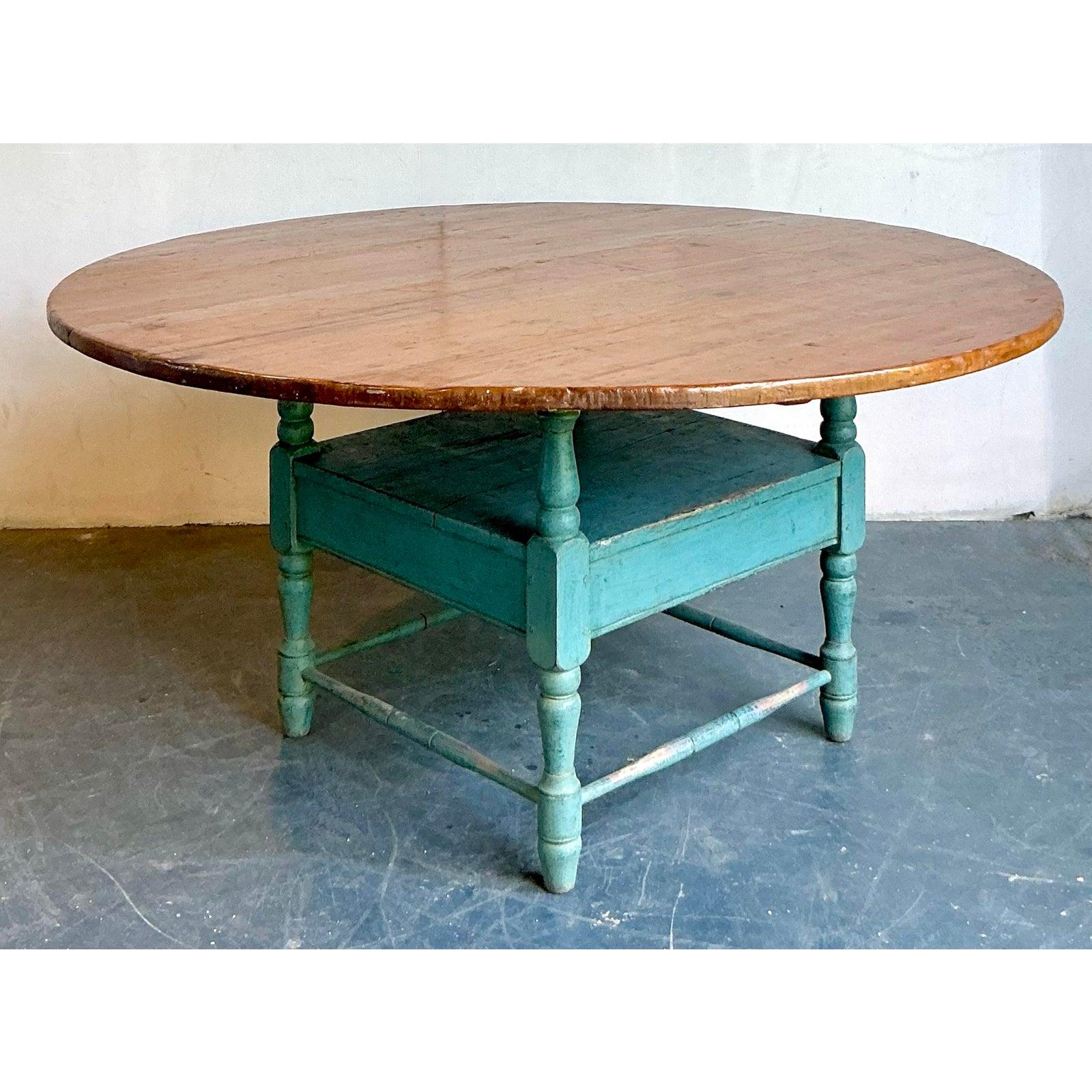 Vintage Boho Primitive Plank Farm Dining Table For Sale 2