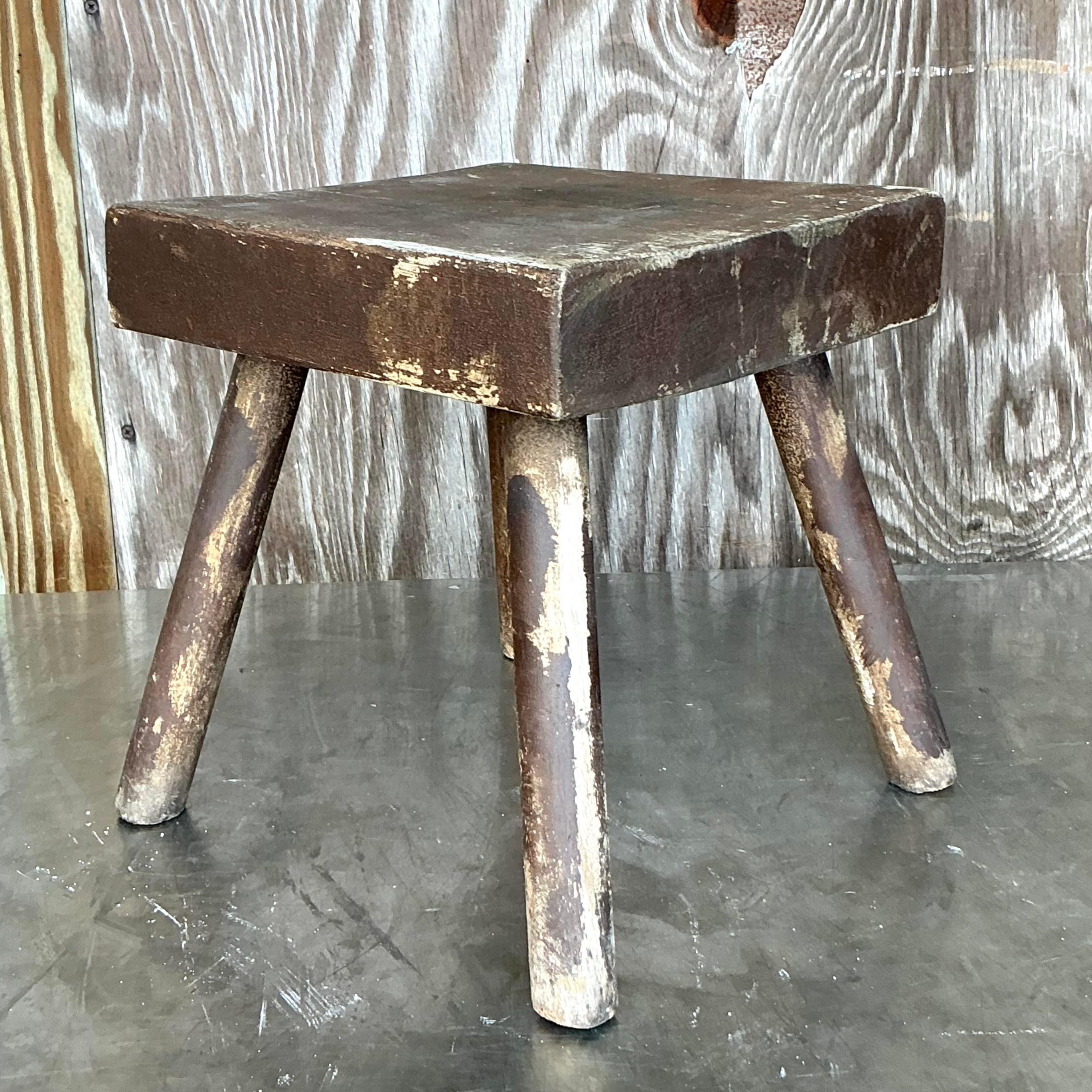 Rustic Vintage Boho Primitive Stool For Sale