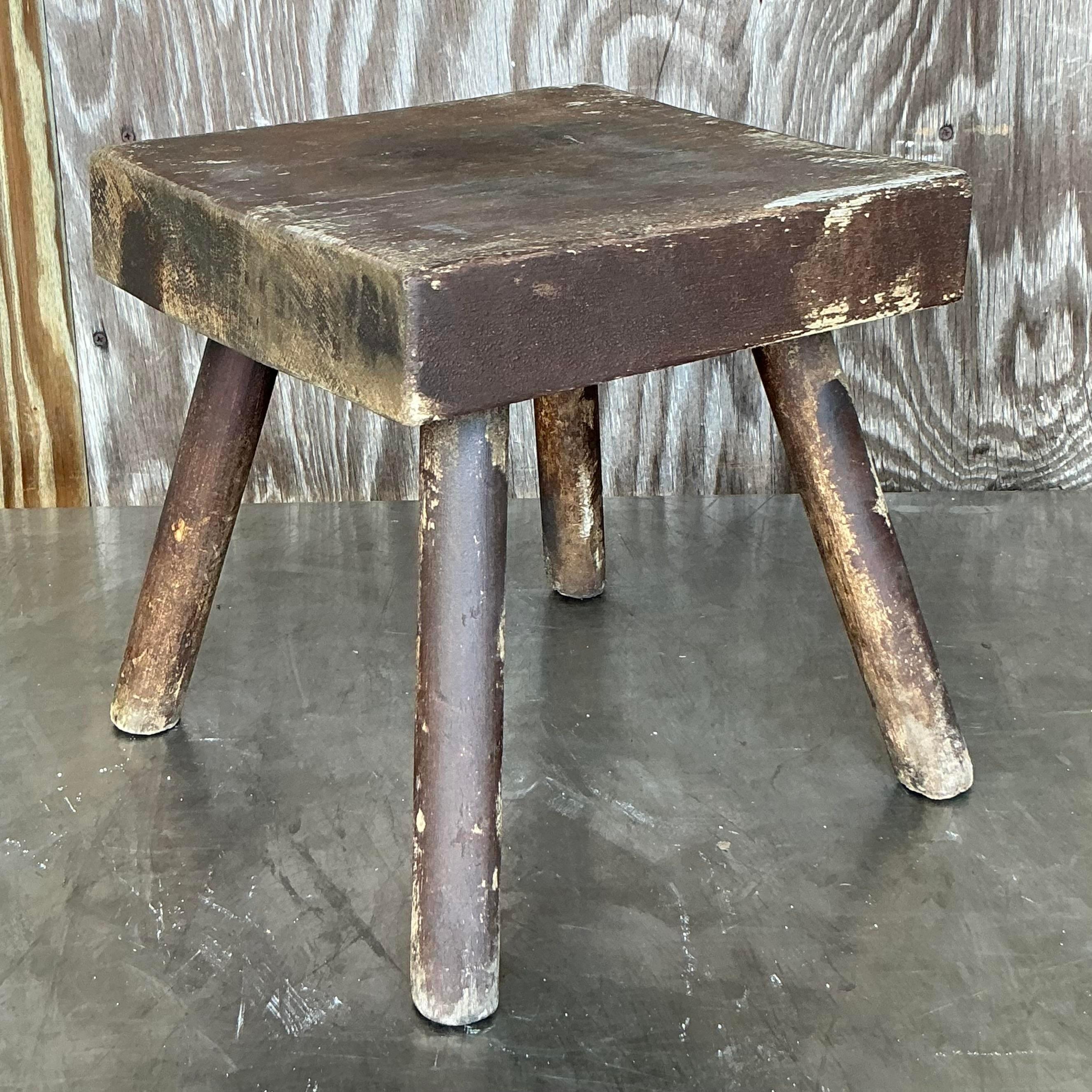 American Vintage Boho Primitive Stool For Sale