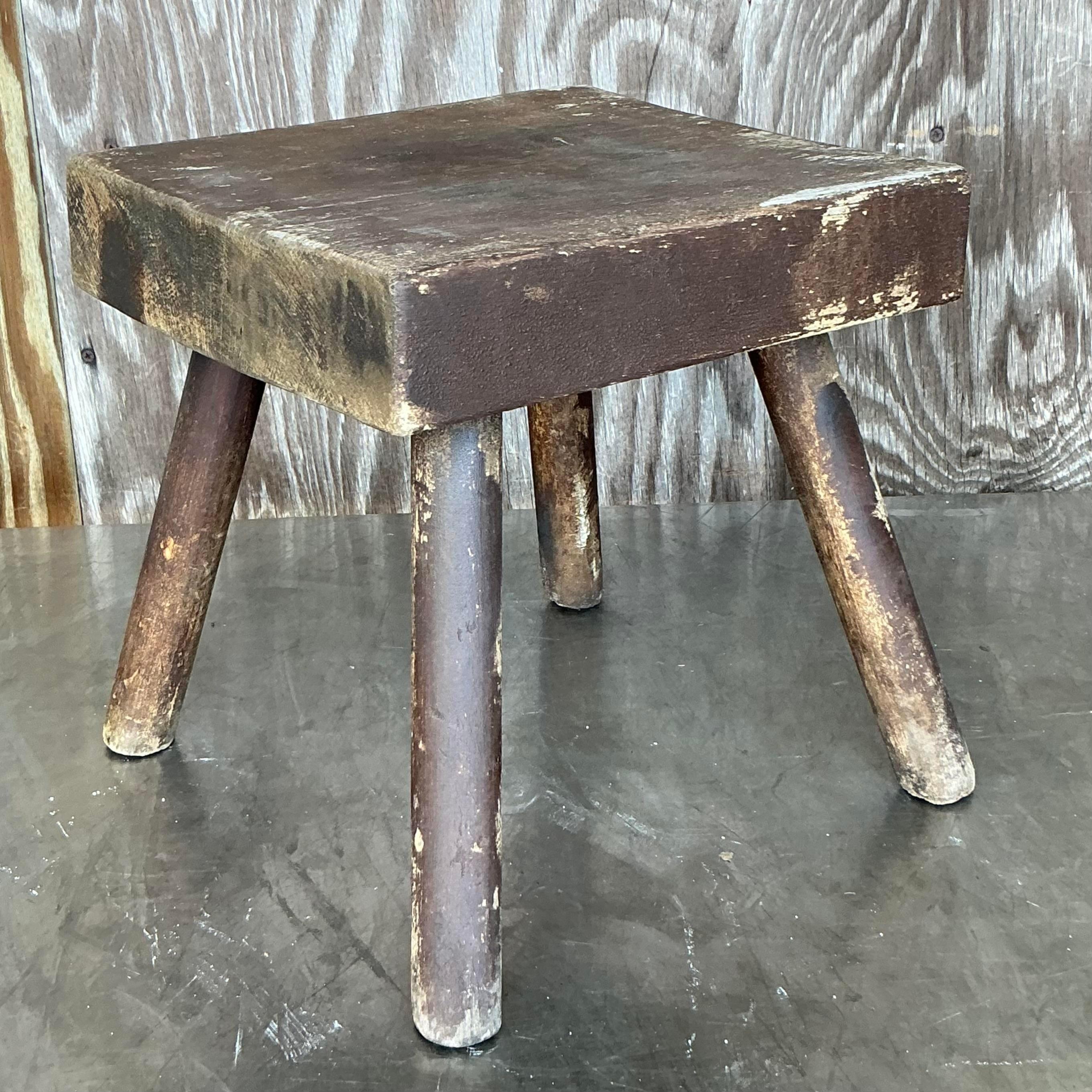 Vintage Boho Primitive Stool In Good Condition For Sale In west palm beach, FL