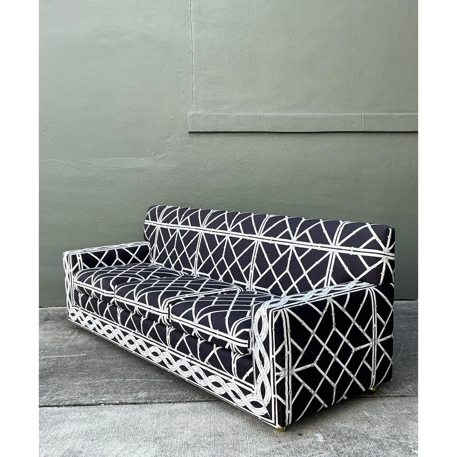 Vintage Boho gedruckt Bambus Sofa im Angebot 2