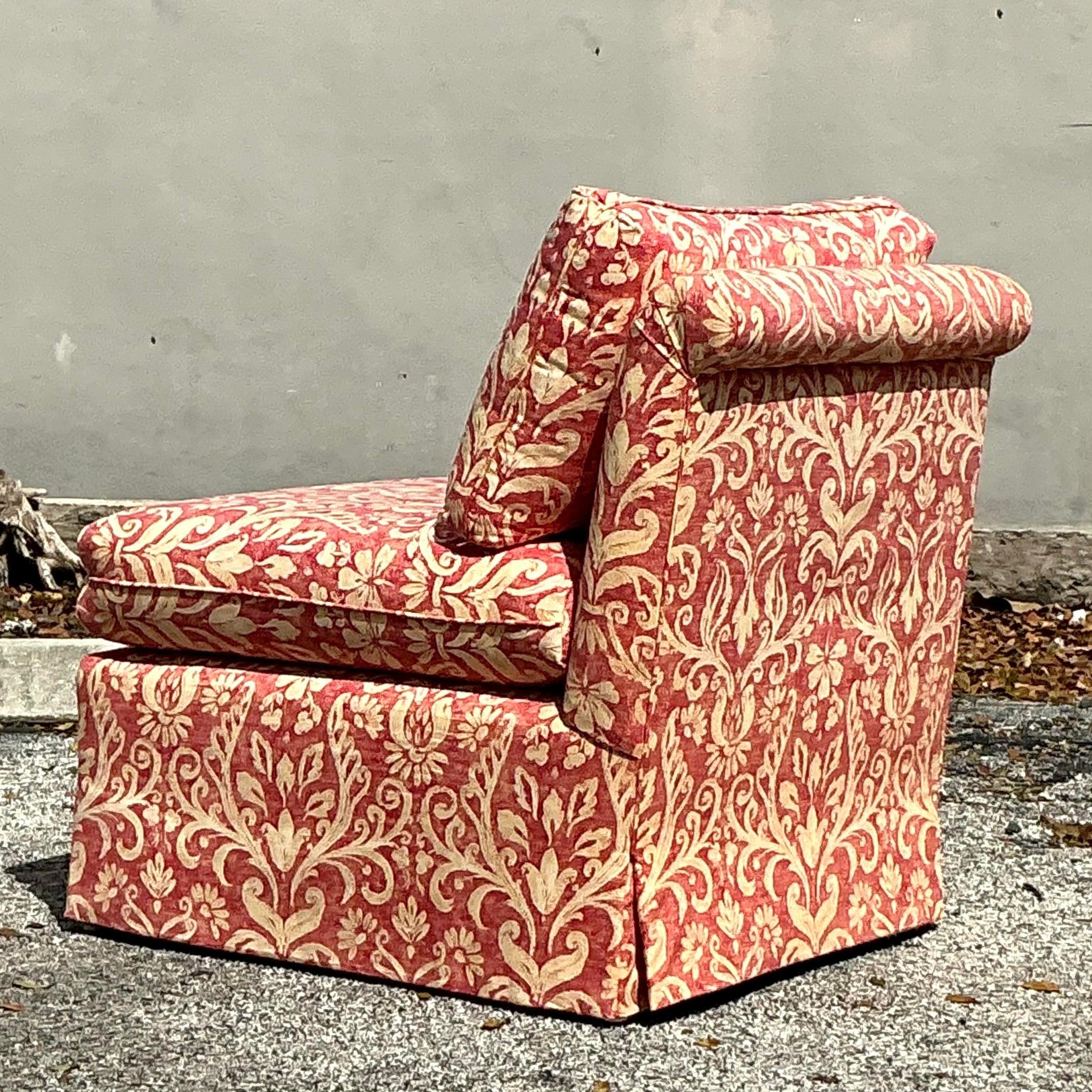Chaise bohème vintage imprimée Fleur De Lys Bon état - En vente à West Palm Beach, FL