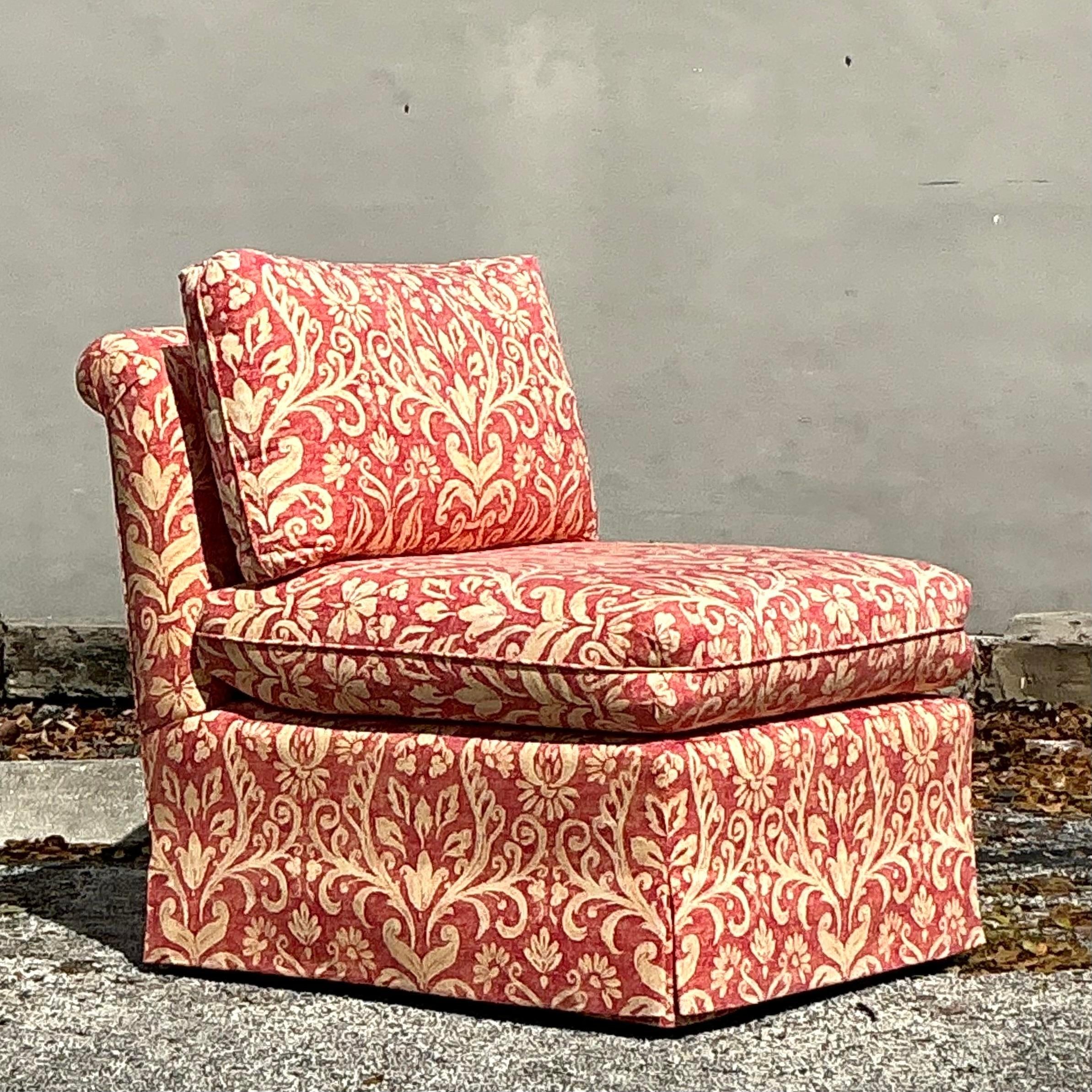 20ième siècle Chaise bohème vintage imprimée Fleur De Lys en vente