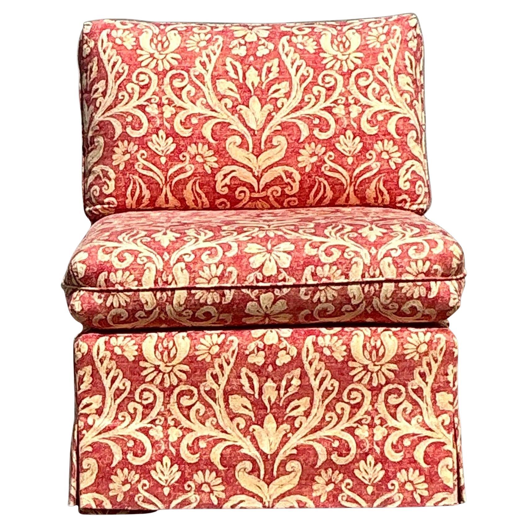 Vintage Boho Printed Fleur De Lys Slipper Chair