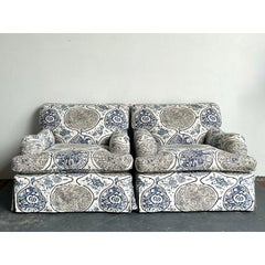 Vintage Boho Printed Lounge Chairs in Schumacher “Katsugi” - A Pair