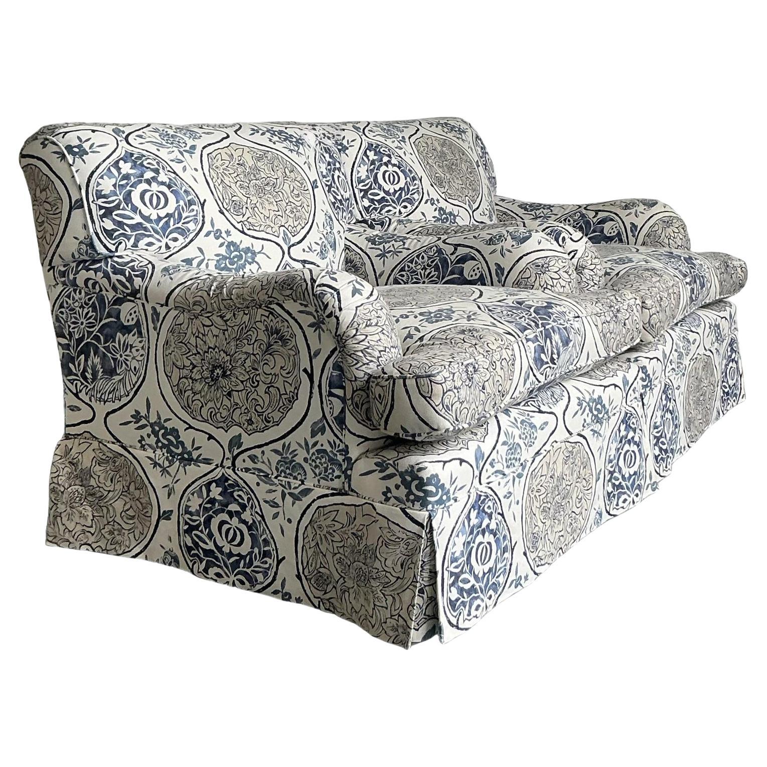 Chaises longues vintage à imprimé bohème en Schumacher "Katsugi" - une paire en vente