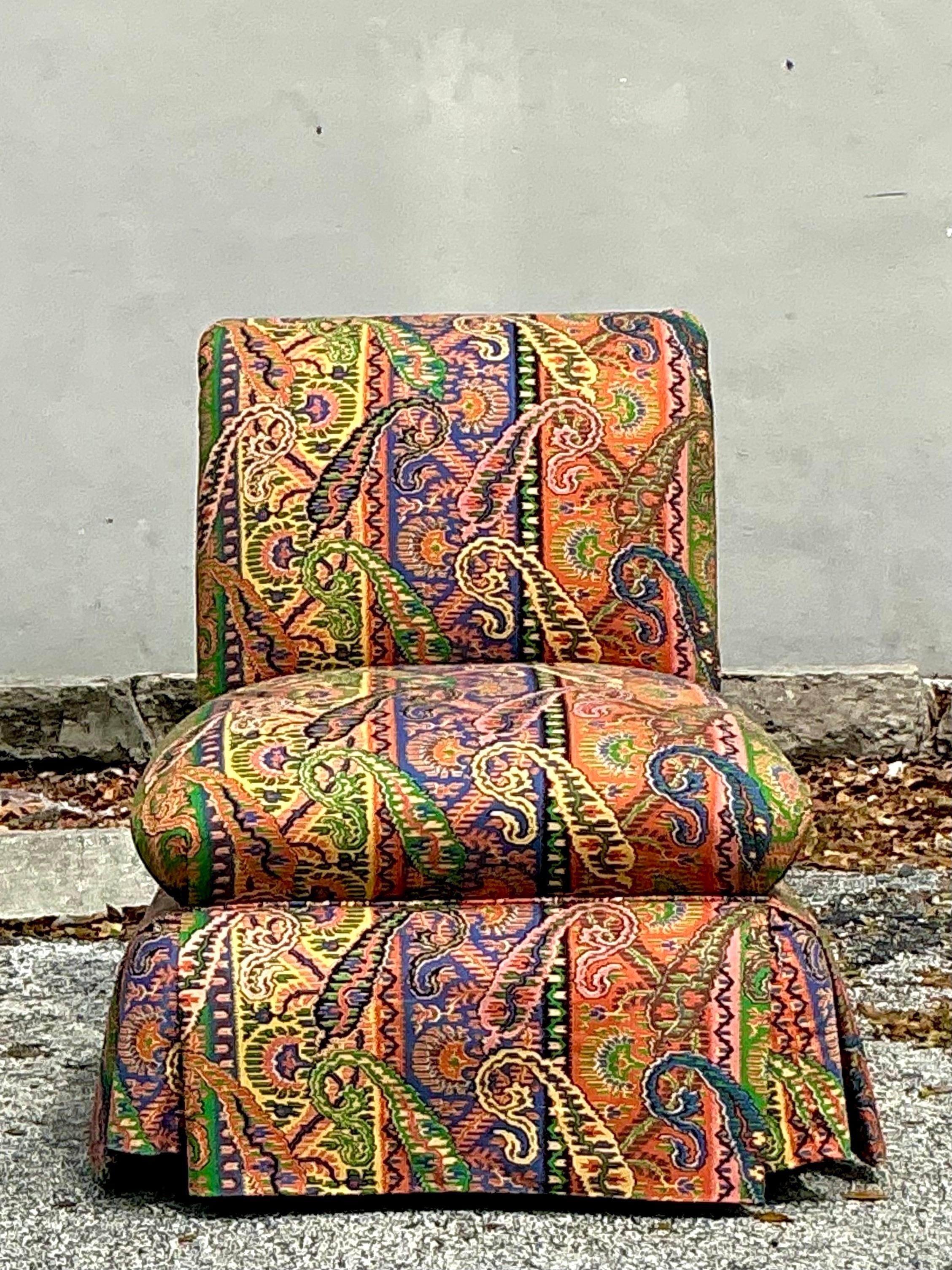 American Vintage Boho Printed Paisley Slipper Chair