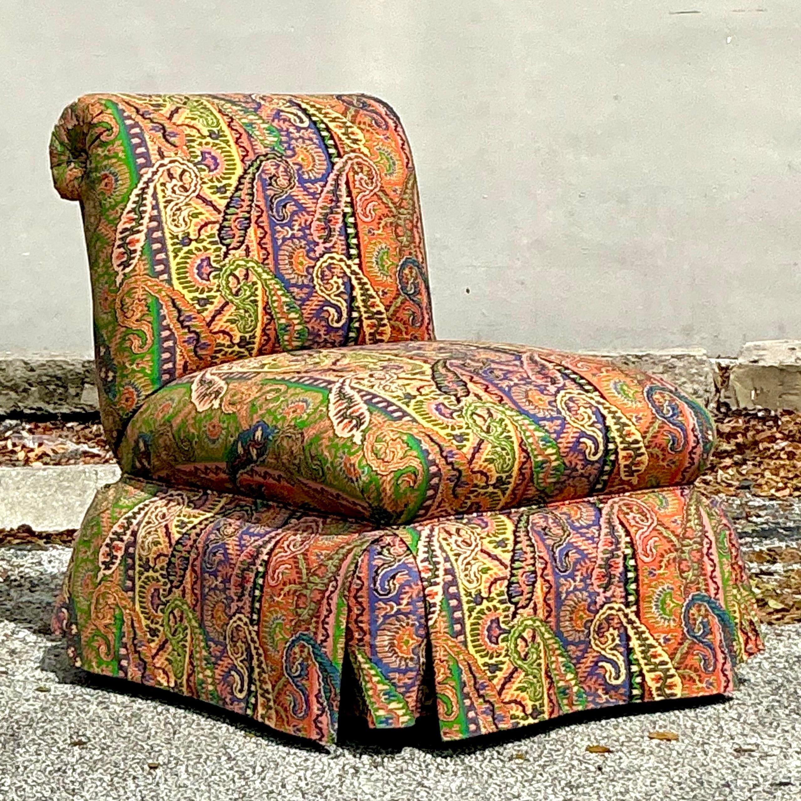 Cotton Vintage Boho Printed Paisley Slipper Chair