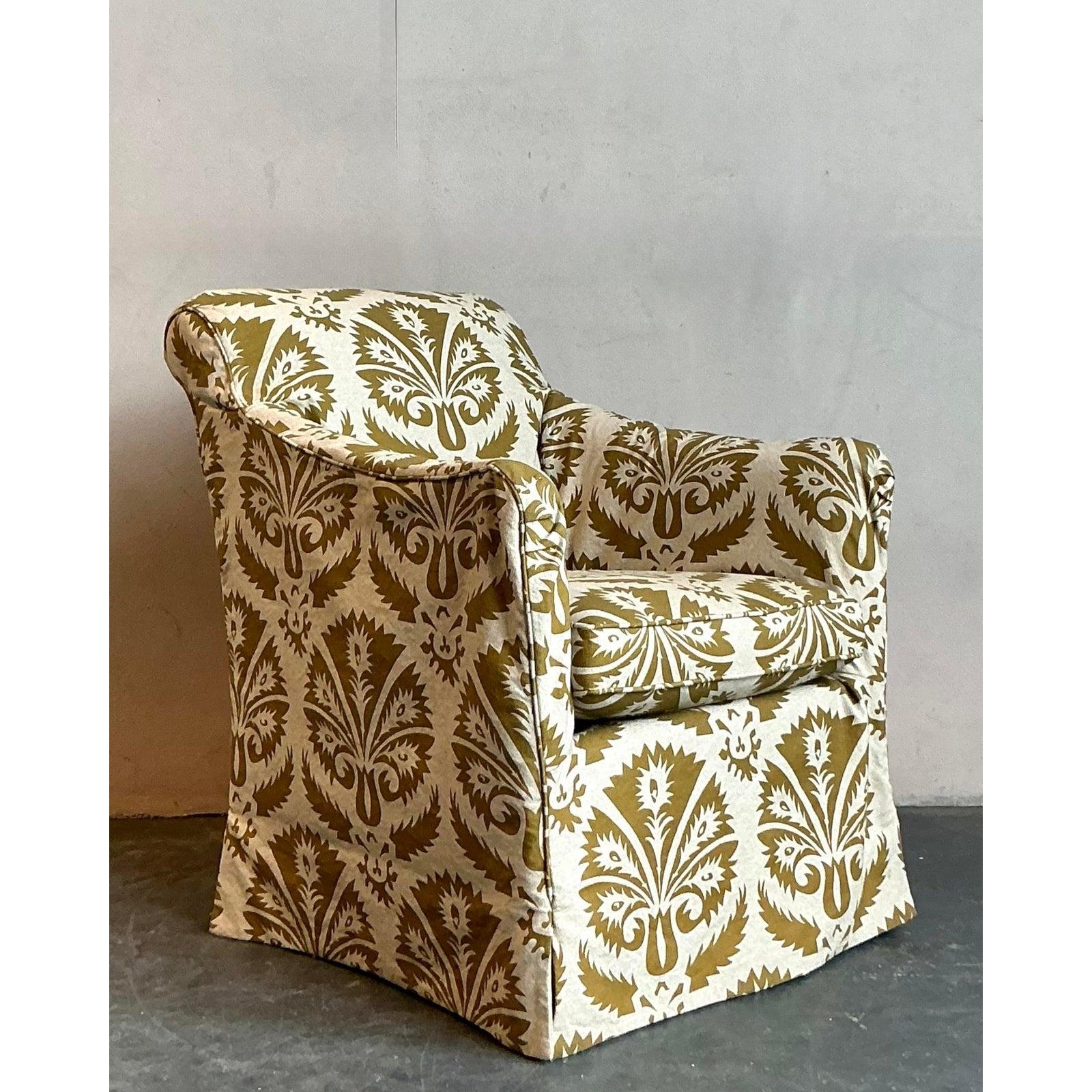 Vintage Boho gedruckt Slipcover Lounge Stuhl (Moderne der Mitte des Jahrhunderts) im Angebot