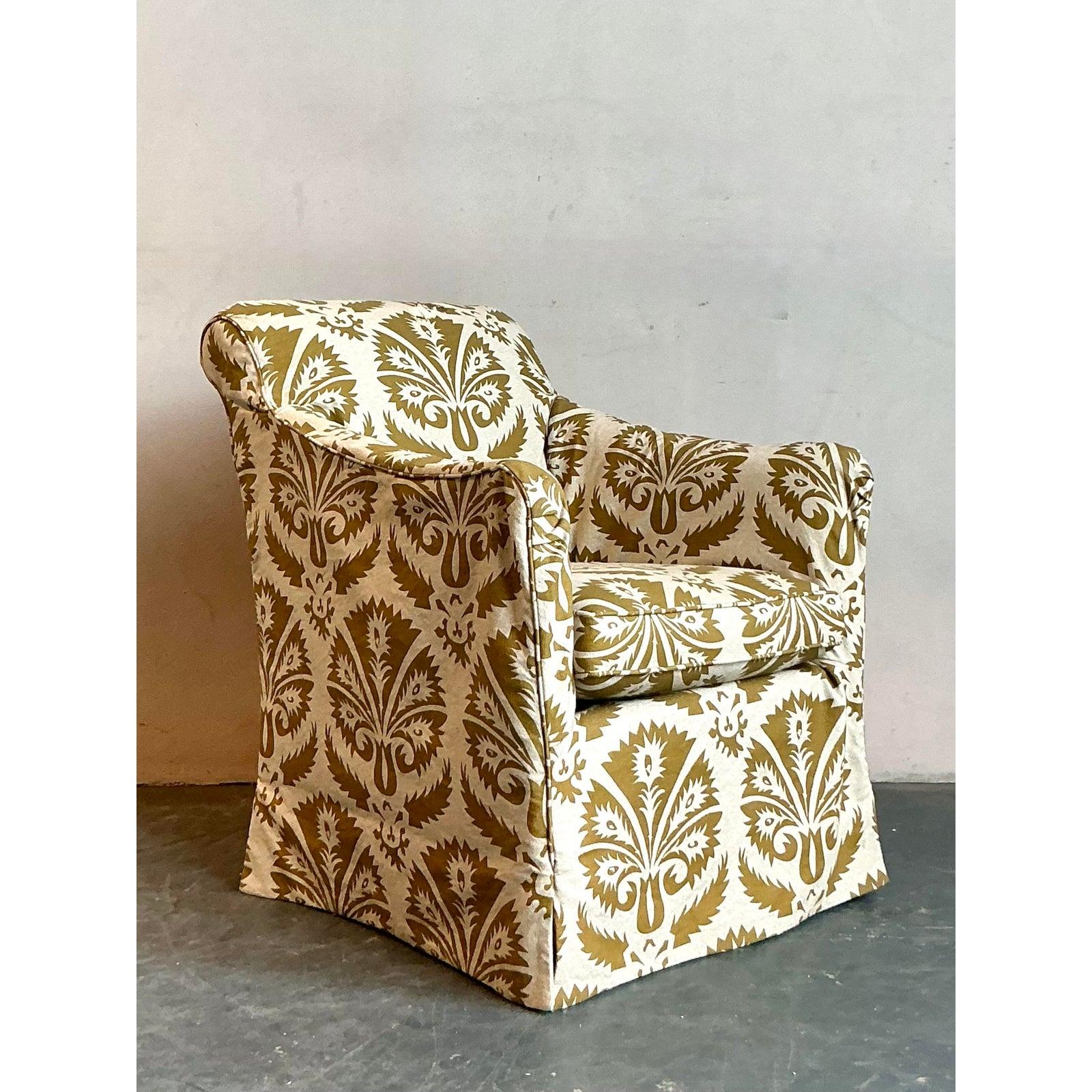 Vintage Boho gedruckt Slipcover Lounge Stuhl (amerikanisch) im Angebot