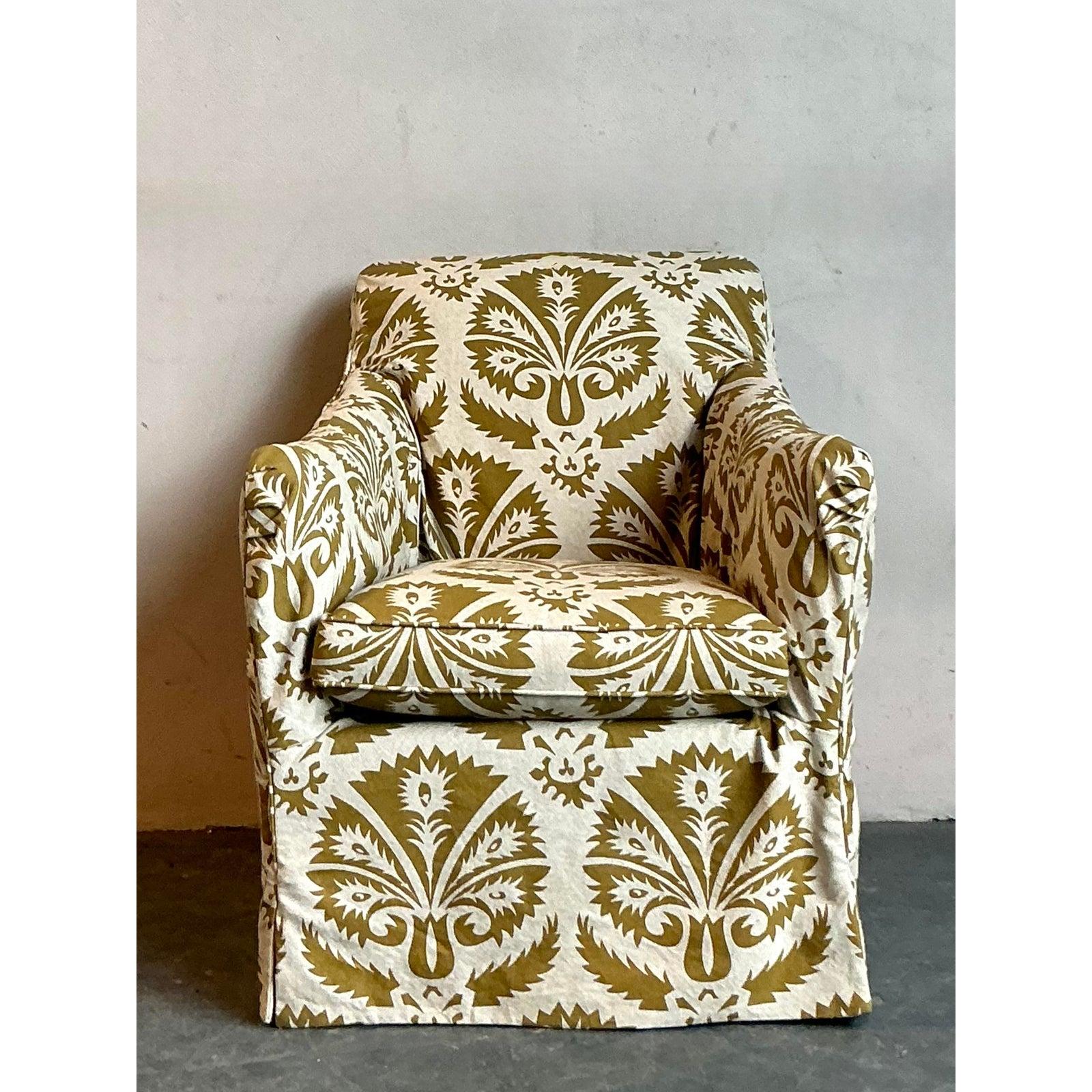 Vintage Boho gedruckt Slipcover Lounge Stuhl im Zustand „Gut“ im Angebot in West Palm Beach, FL