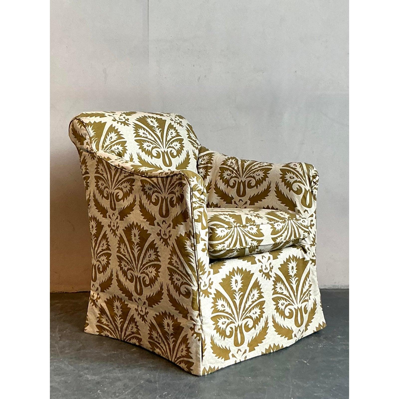 Vintage Boho gedruckt Slipcover Lounge Stuhl (21. Jahrhundert und zeitgenössisch) im Angebot