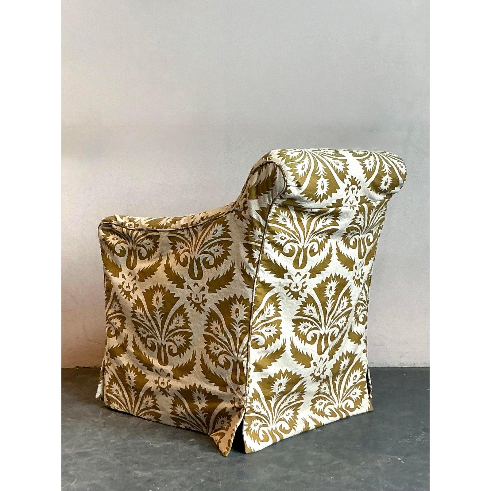 Vintage Boho gedruckt Slipcover Lounge Stuhl (Stoff) im Angebot