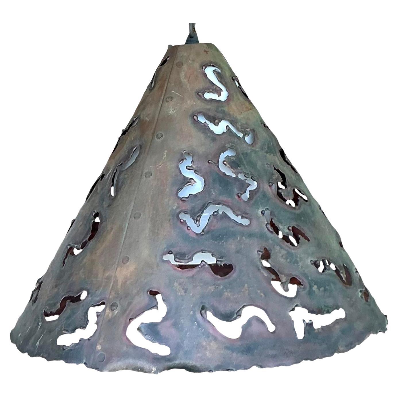 Vintage Boho Punch Cut Cone Pendant For Sale