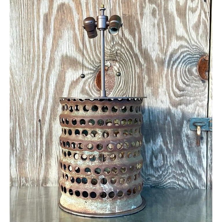 Vintage Boho Punch Cut Cylinder Lamp For Sale at 1stDibs