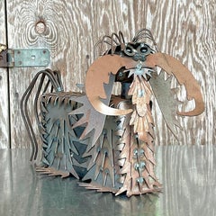 Vintage Boho Punch Cut Metal Dog Sculpture