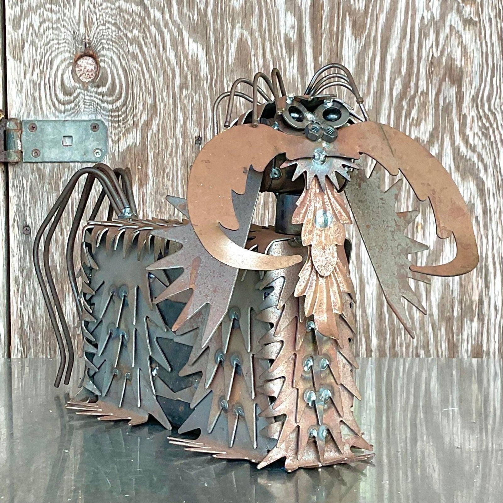 Vintage Boho Punch Cut Metal Dog Sculpture In Good Condition For Sale In west palm beach, FL