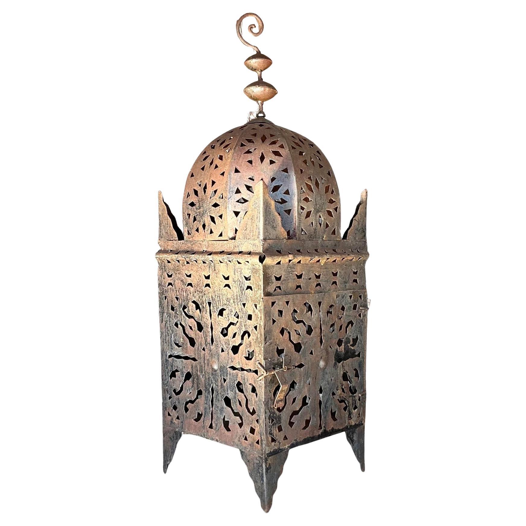 Vintage Boho Punch Cut Metal Lantern