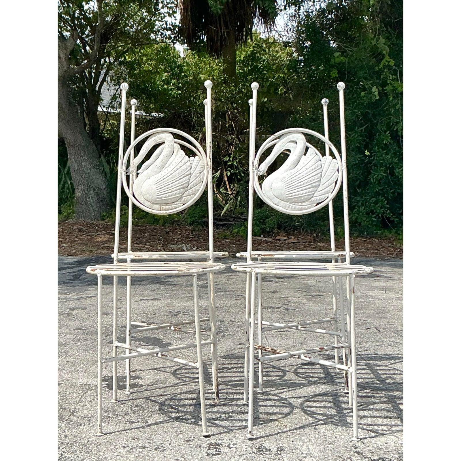 Vintage Boho Punch Cut Metal Swan Dining Chairs - Set of 4 5