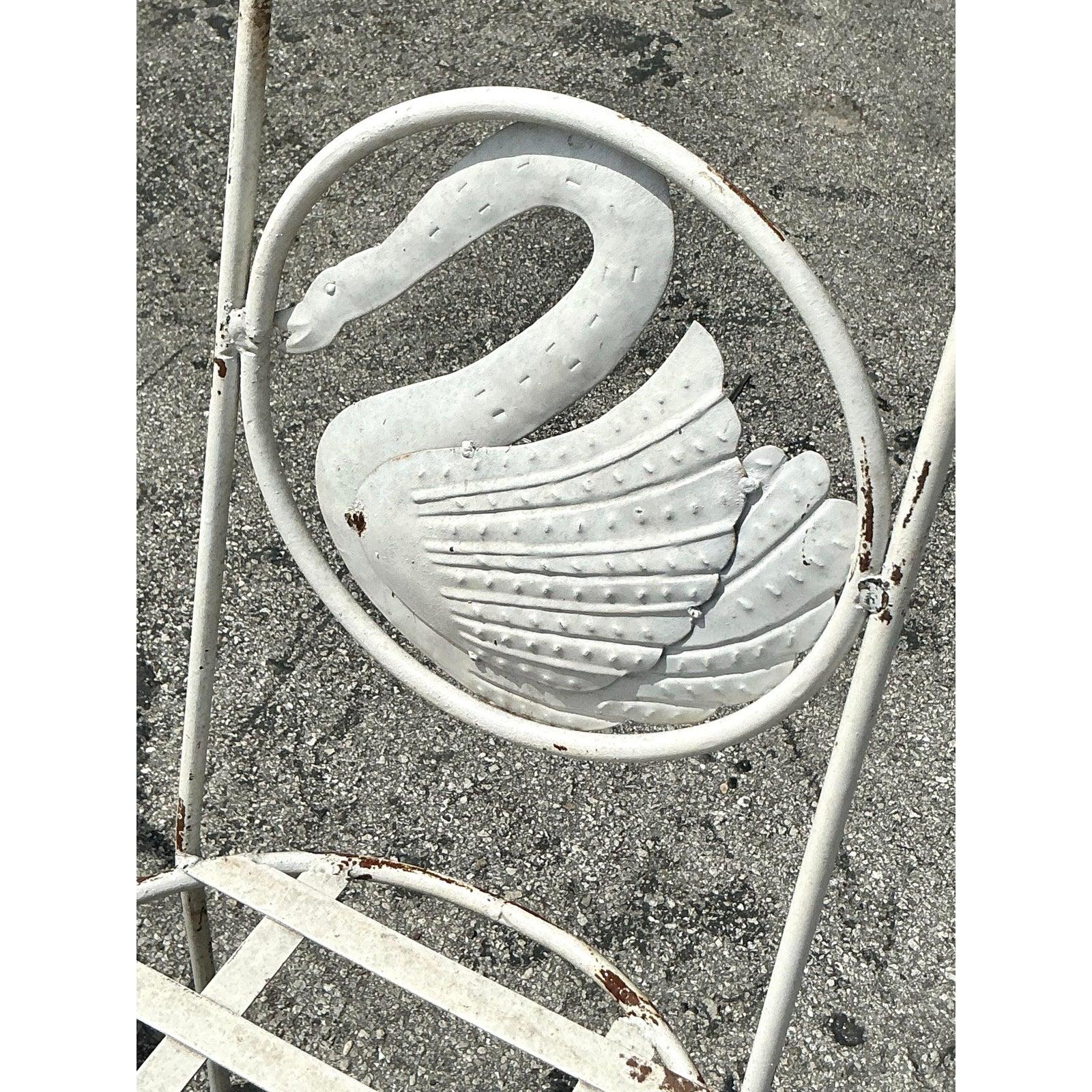 Vintage Boho Punch Cut Metal Swan Dining Chairs - Set of 4 1