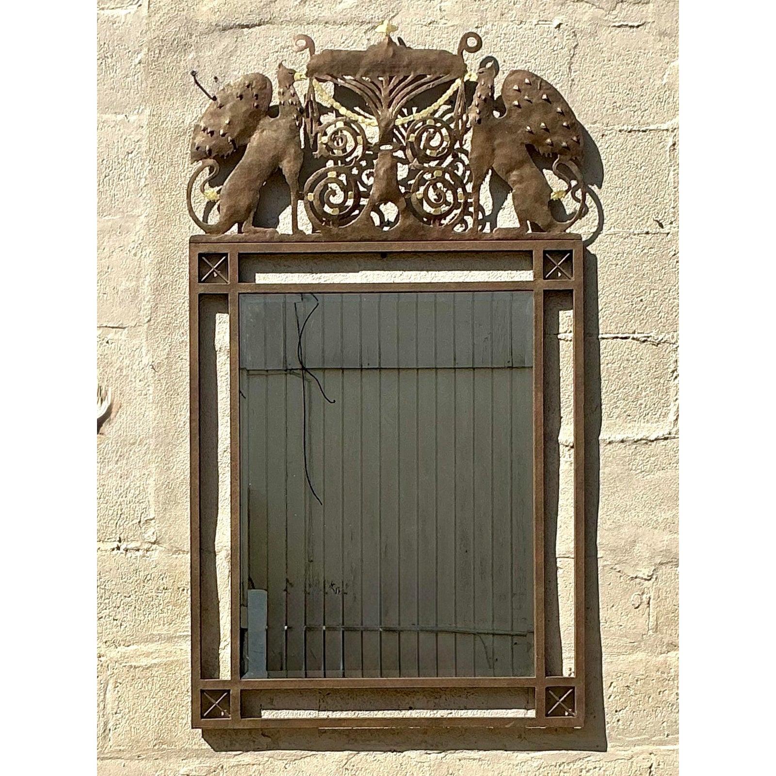 XX secolo Specchio Boho Punch Cut Phoenix d'epoca in vendita
